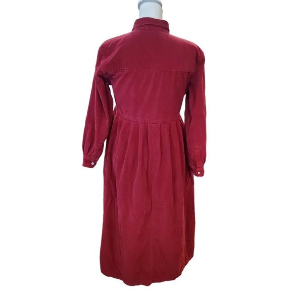Vintage 90s Dark Red Corduroy Modest Babydoll Midi Shirt Dress Pockets 6 8 - Picture 5 of 10